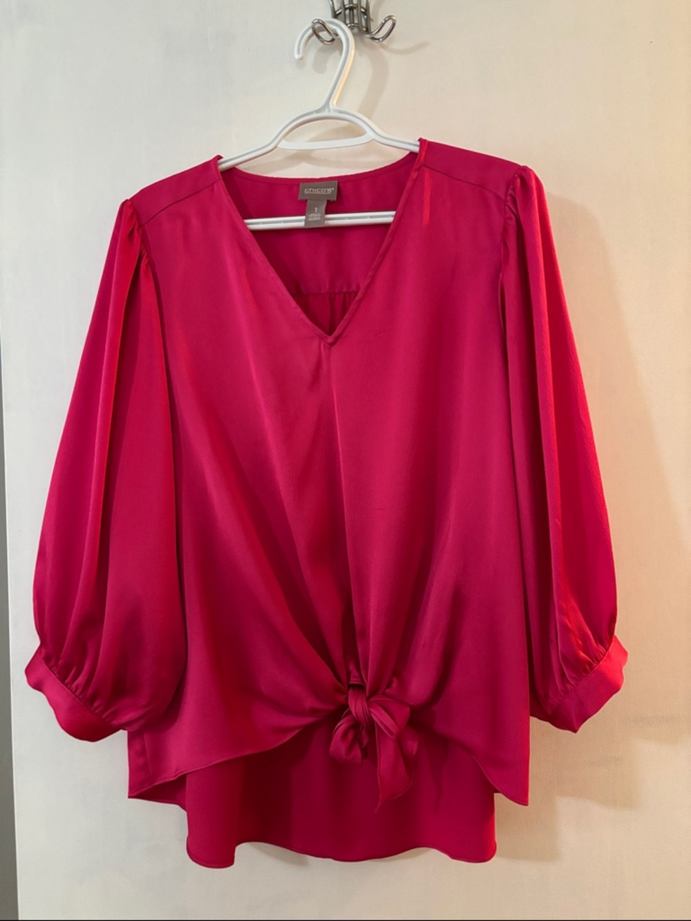 Chico's Hot Pink Knot-Front V-Neck Blouse